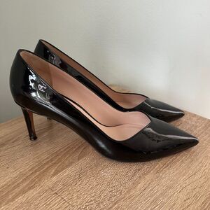Stuart Weitzman Anny Pointed Toe Pump Black Leather Classic Dress Heels Sz 8